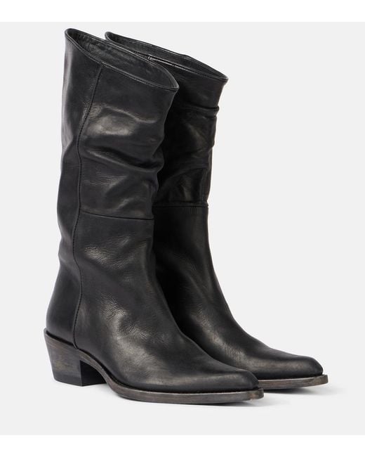 Khaite Black Clive Leather Mid-Calf Boots