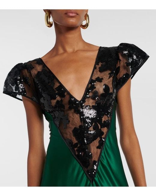 Rodarte Green Robe Aus Seide Mit Spitze Und Pailletten