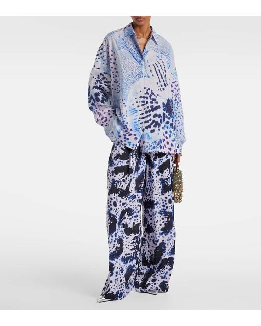 Pantaloni A Gamba Larga E Vita Alta di Dries Van Noten in Blue