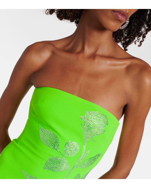 David Koma Green Embellished Strapless Minidress