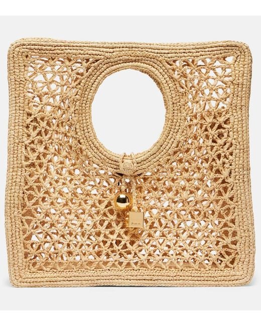 Jacquemus Metallic Tote Spiaggia Small Aus Raffiabast