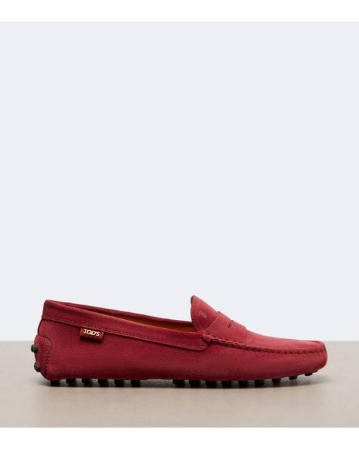 Tod's Red Gommino Suede Driving Shoes