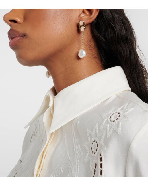 Chloé White Embellished Faux Pearl Drop Earrings
