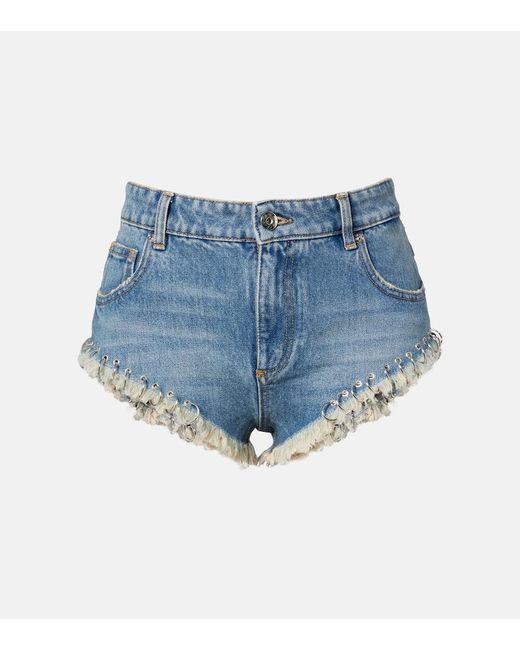 Blumarine Blue Embellished Denim Shorts