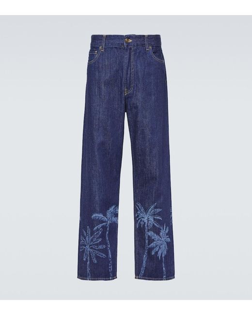Alanui Blue Jungle Printed Straight Jeans for men