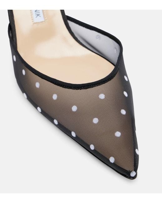 Manolo Blahnik Black Carolyne 50 Polka-Dot Mesh Slingback Pumps