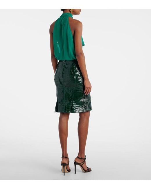 Tom Ford Green Croc-Effect Leather Miniskirt