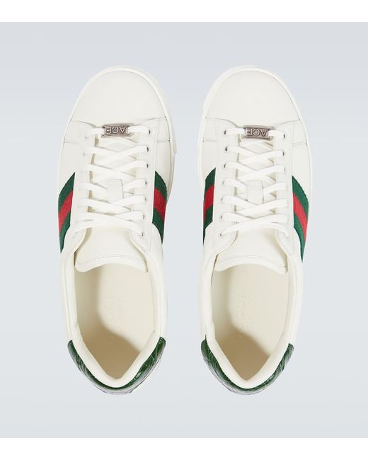 Gucci White Ace Web Stripe Leather Sneakers for men