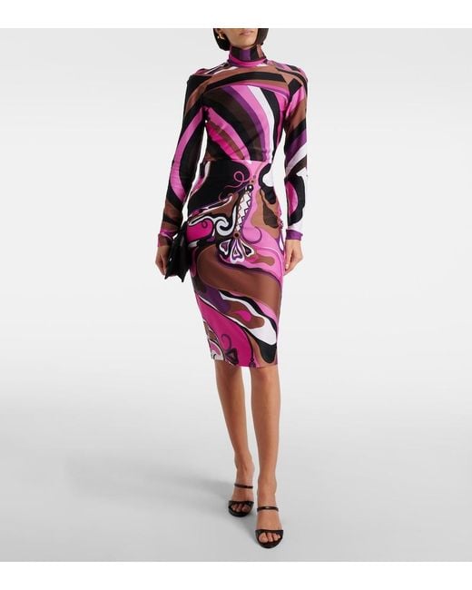 Emilio Pucci Pink Printed Pencil Midi Skirt