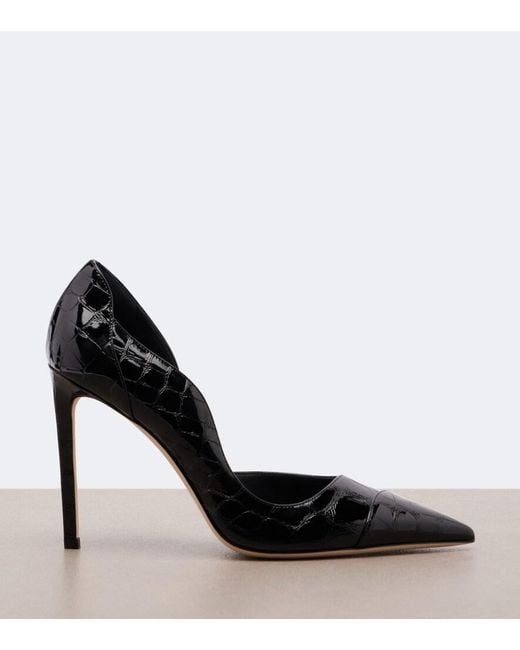 Jimmy Choo Black Brigitte Croc-Effect Patent Leather Pumps