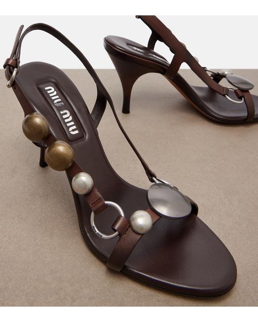 Miu Miu Black Embellished Leather Sandals