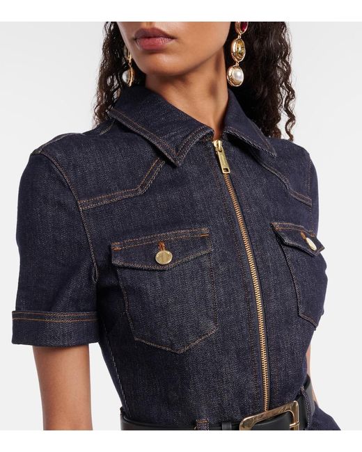 Self-Portrait Blue Belted Denim Jumpsuit