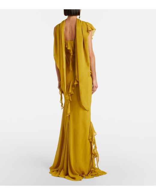 De La Vali Yellow Mayara Ruffled Georgette Gown