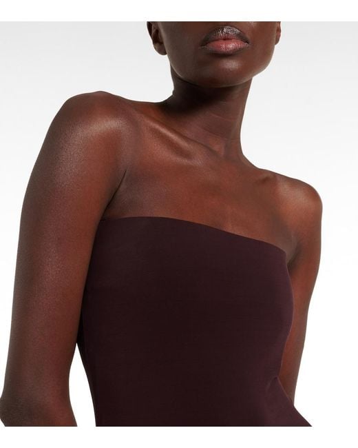Alaïa Purple Strapless Gathered Jersey Maxi Dress