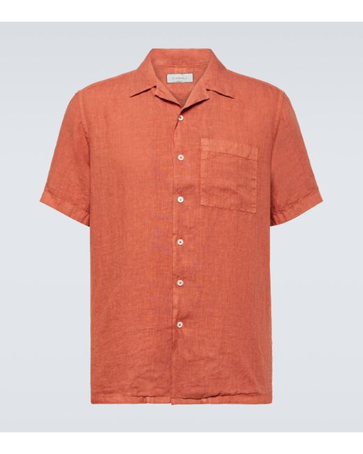 Canali Orange Linen Shirt for men