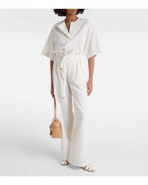 Loro Piana White Tristin Checked Cotton-Blend Wide-Leg Pants