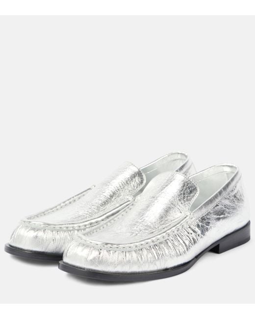 Dries Van Noten White Metallic Leather Loafers