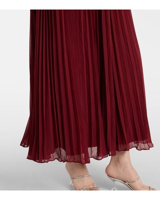 Self-Portrait Red Ostrich Feather-Trim Maxi Dress