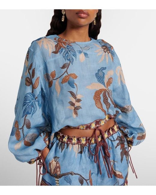 ALÉMAIS Blue Georgie Cropped Printed Top