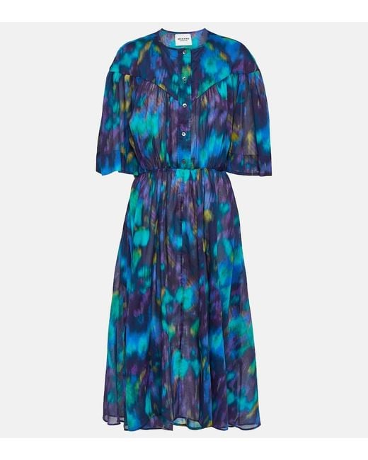 Isabel Marant Blue Maggy Printed Cotton Midi Dress