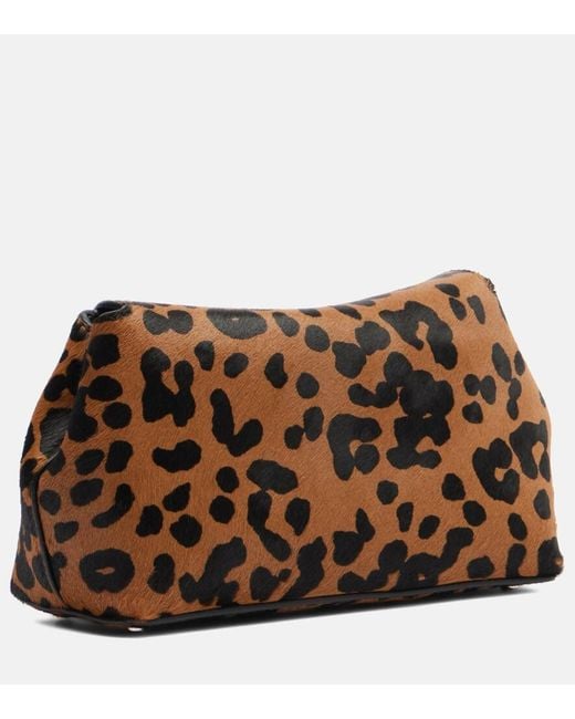 Totême Brown T-Lock Mini Leopard-Print Calf Hair Clutch