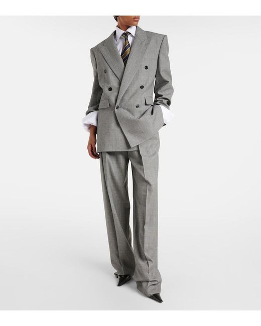 Saint Laurent Gray Double-Breasted Wool Twill Blazer