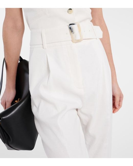 Veronica Beard White Sofia High-Rise Linen-Blend Tapered Pants
