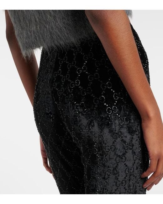 Gucci Black Gg Embellished Chenille Leggings
