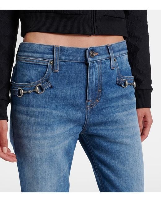 Gucci Blue Horsebit Flared Jeans