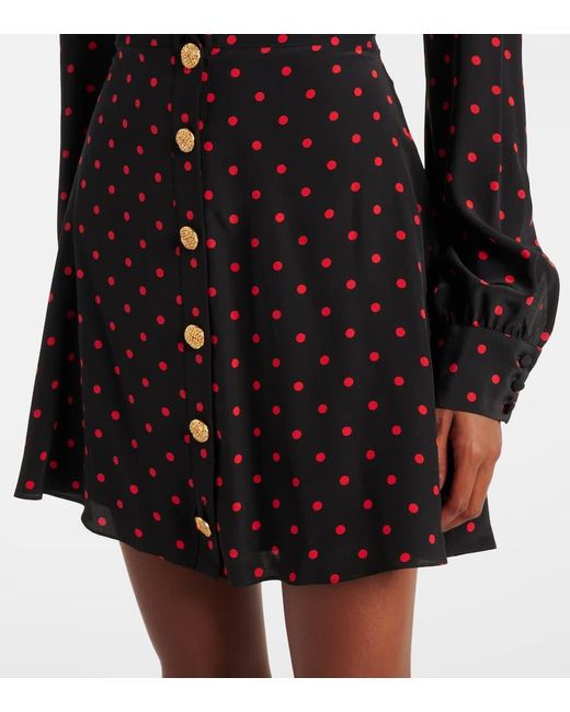 Alessandra Rich Black Polka-Dot Lace-Trimmed Silk Minidress