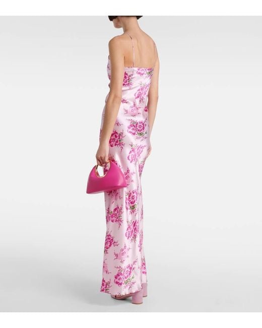 Vestido largo de seda con aplique floral Rodarte de color Pink
