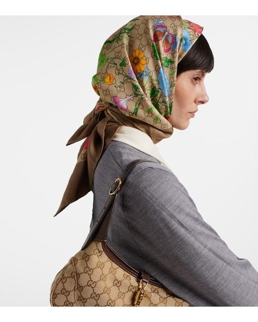 Gucci Green Gg Flora Silk Twill Scarf
