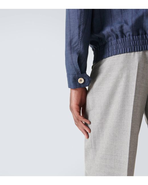 Brunello Cucinelli Blue Striped Wool Blend Blouson Jacket for men
