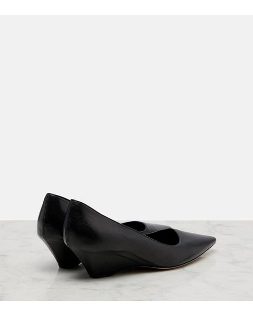 The Row Black Liisa Leather Wedges