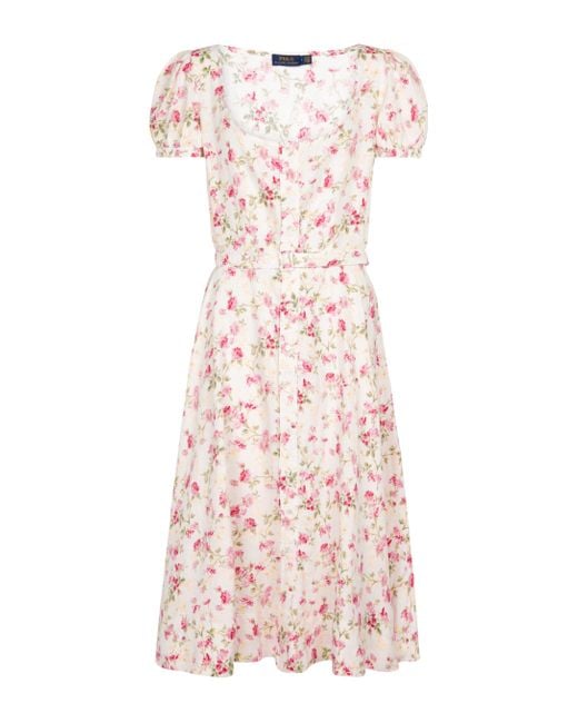 Polo Ralph Lauren Pink Floral Linen Midi Dress