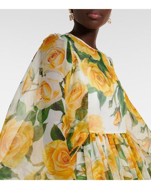 Dolce & Gabbana Yellow Floral Silk Chiffon Minidress