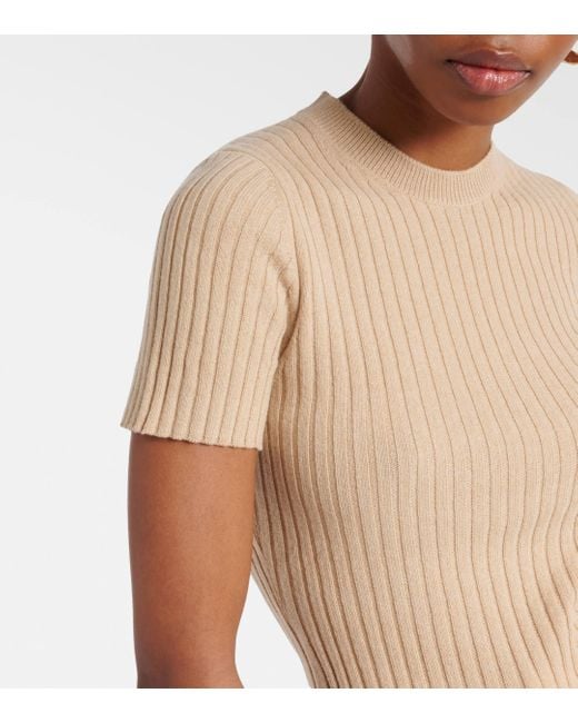 Loro Piana Natural Ribbed-knit Cashmere Top