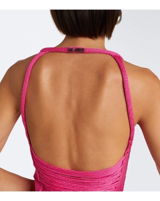 The Attico Pink Fringed Halterneck Minidress