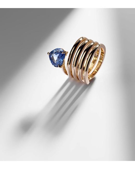 SHAY Metallic Heart Spiral 18Kt Ring With Sapphire
