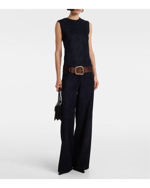 Stouls Blue Mytheo High-Rise Suede Wide-Leg Pants