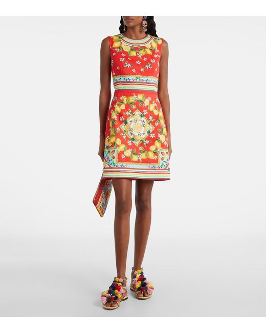 Dolce & Gabbana Red Printed Cotton Minidress