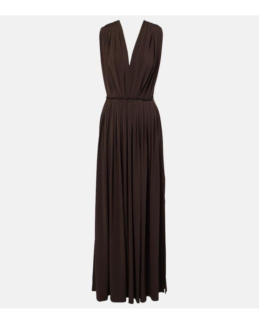 Max Mara Brown Pleated Gathered Maxi Dress