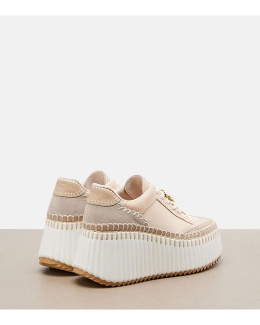 Chloé White Nama Suede And Leather Platform Sneakers