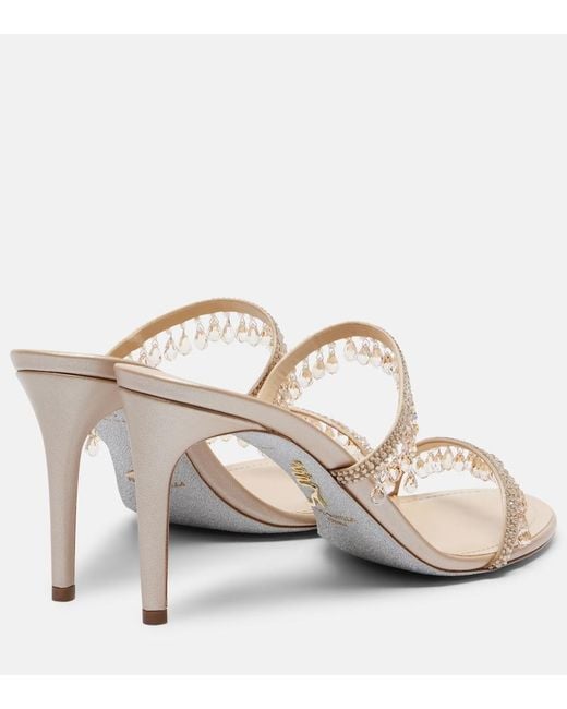 Rene Caovilla Natural Chandelier Embellished Satin Mules