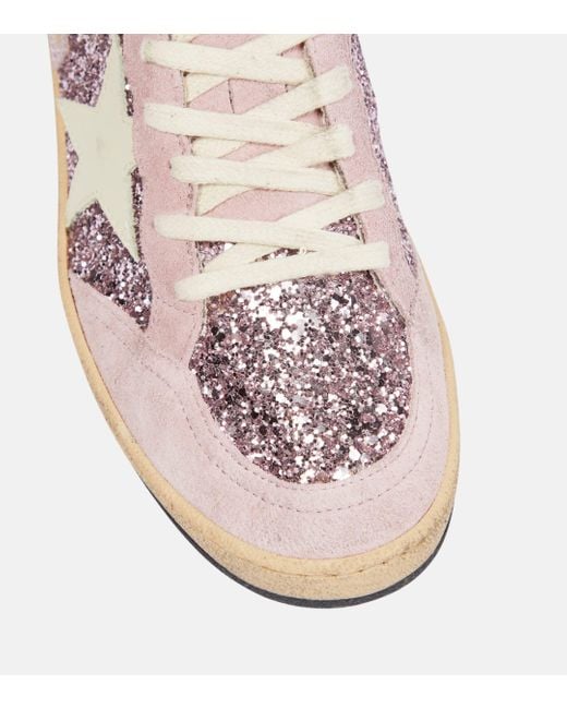 Golden Goose Deluxe Brand Pink Ball Star Glitter Suede Sneakers