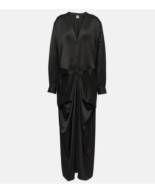 Totême  Black Gathered Satin Maxi Dress