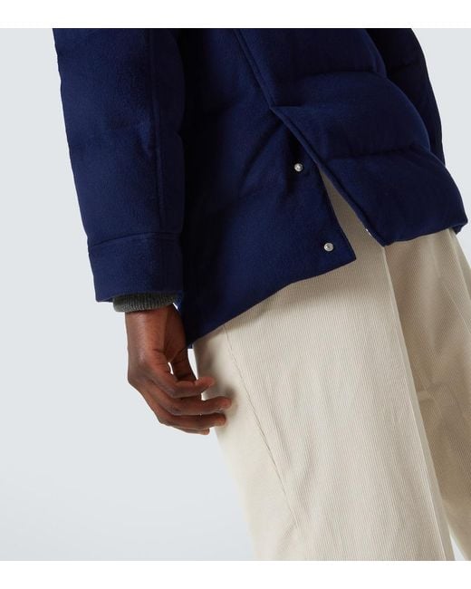 Brunello Cucinelli Blue Wool Flannel Down Jacket for men