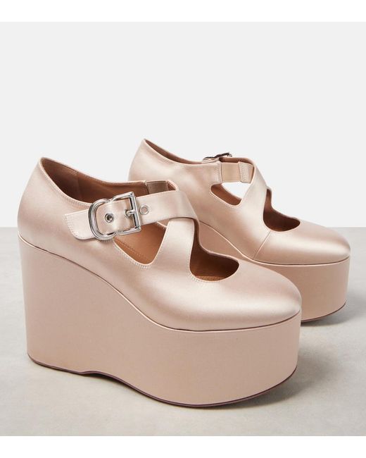 Alaïa Natural 110 Satin Platform Wedges