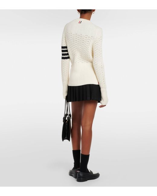 Thom Browne Natural 4-bar Pointelle Wool Sweater