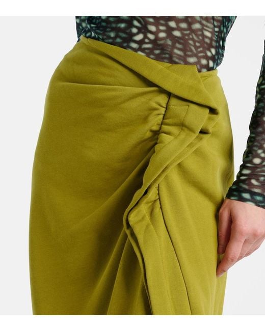 Dries Van Noten Green Gathered Cotton Midi Skirt